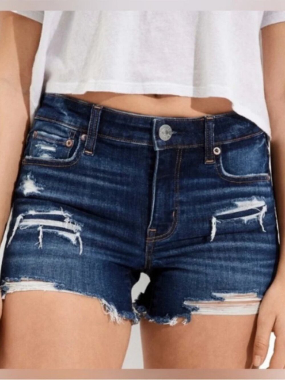 American Eagle Next Level Stretch Distressed Midi Denim Jean Shorts